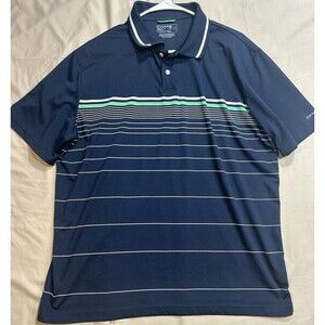 Chaps Golf Mens Polo Shirt XL Navy Blue White Green Stripes Short Sleeve